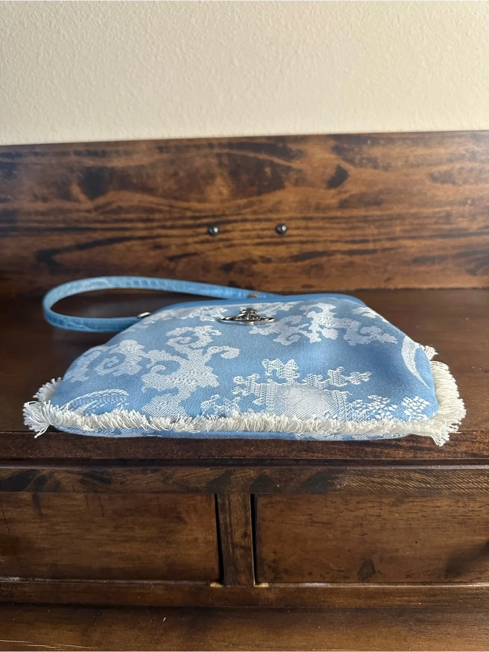 Vivienne Westwood Light Blue Jacquard Frame Top Handle Kisslock Bag - Picture 6 of 11